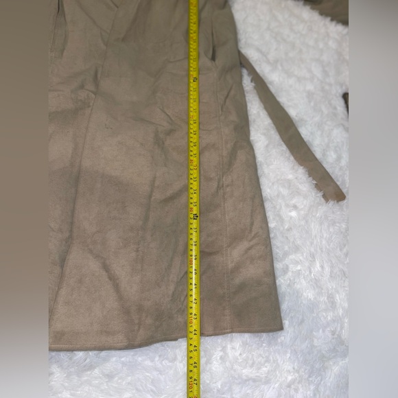 Vintage Gino Rossi for Wilson ultra suede long trench coat tan jacket tie waist - Picture 6 of 9